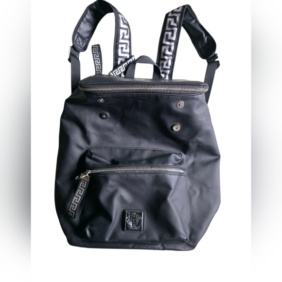 Versace Parfums Black Backpack With Silver Accents. - Picture 1 of 3